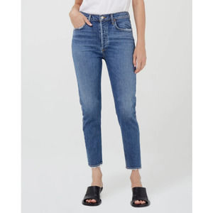 Agolde Riley Crop Jeans Straight Leg High Rise in Silence Blue Size 27